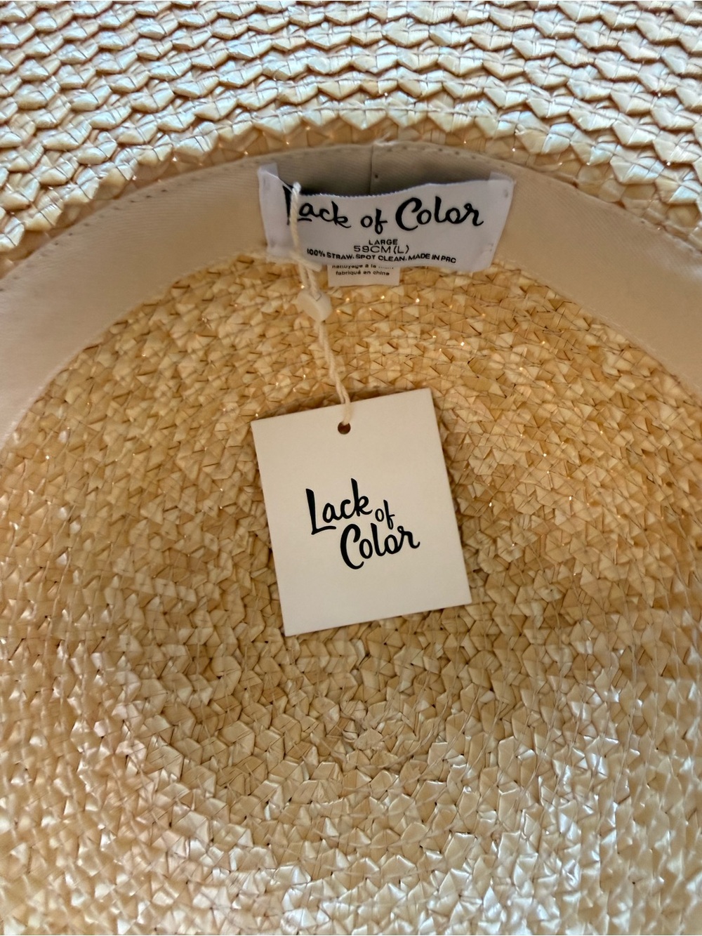 lack of color dolce straw ties oversized brim sun summer hat size large NEW RARE - Picture 6 of 6